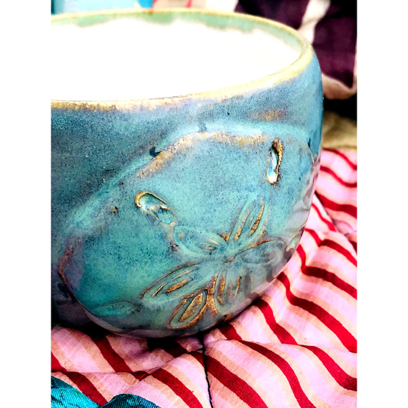 Aqua Pottery Mug with a Carved Sand Dollar in Sea Foam Green & Tan - Picture 6 of 10